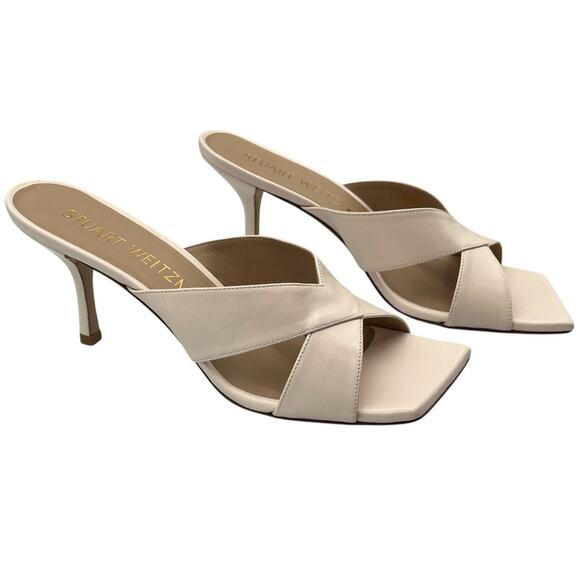 Stuart Weitzman Carmen 75 Slip On Slide Heels Mules Sandals Seashell Size 9B - Picture 3 of 10